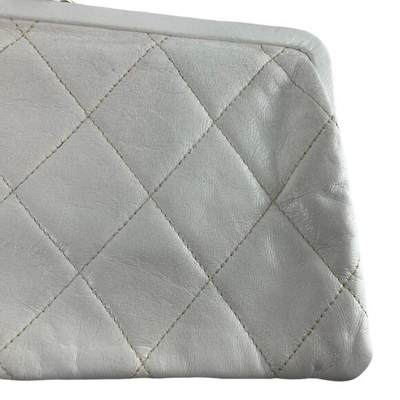 Vintage cream leather handbag clutch gold triangle closure - Picture 5 of 6